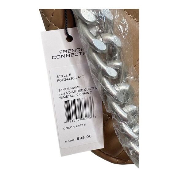 French Connection ELIZA Diamond Quilted with Metallic Chain Dual Handles Latte - Picture 5 of 9